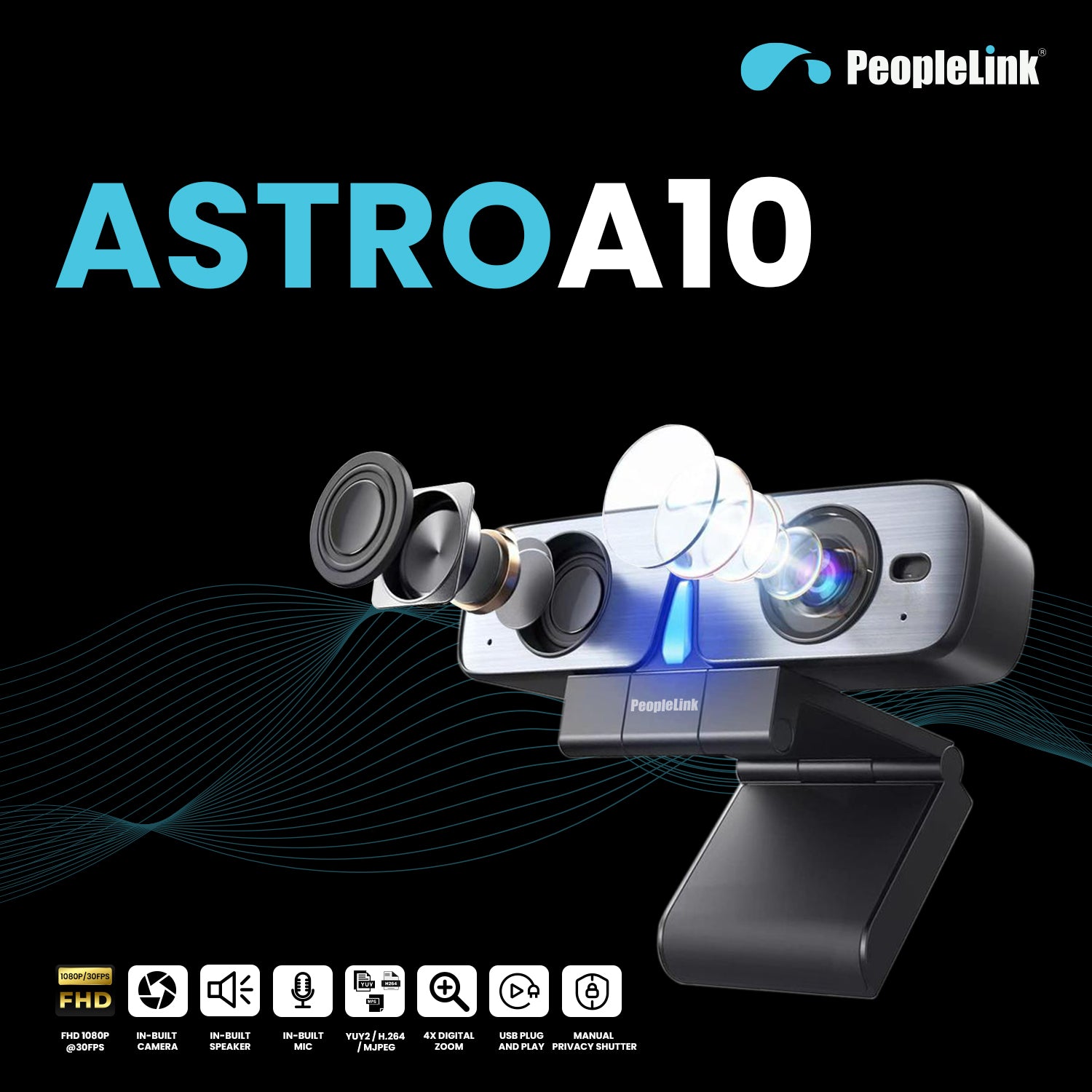 Astro A10 Full HD Webcam with AI Face Tracking Camera 90° FOV